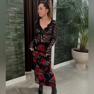 12th Tribe Julia Plaid Mesh Maxi Skirt